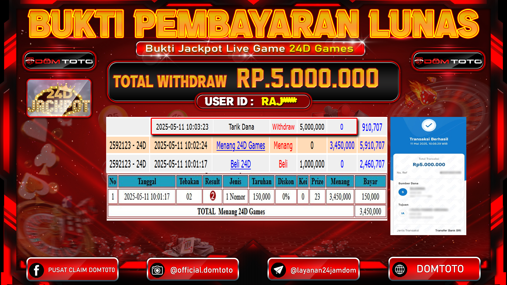 JACKPOT LIVEGAME 24D GAMES  11 MEI 2025